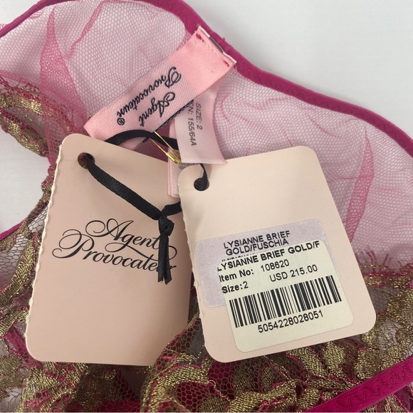 Agent Provocateur Lysianne Gold Fuchsia Brief AP2 Small NWT $215 - Picture 9 of 11